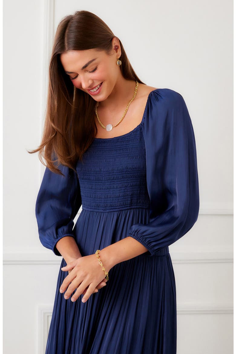 Smocked Balloon Sleeve Maxi Dress, Alternate, color, NAVY