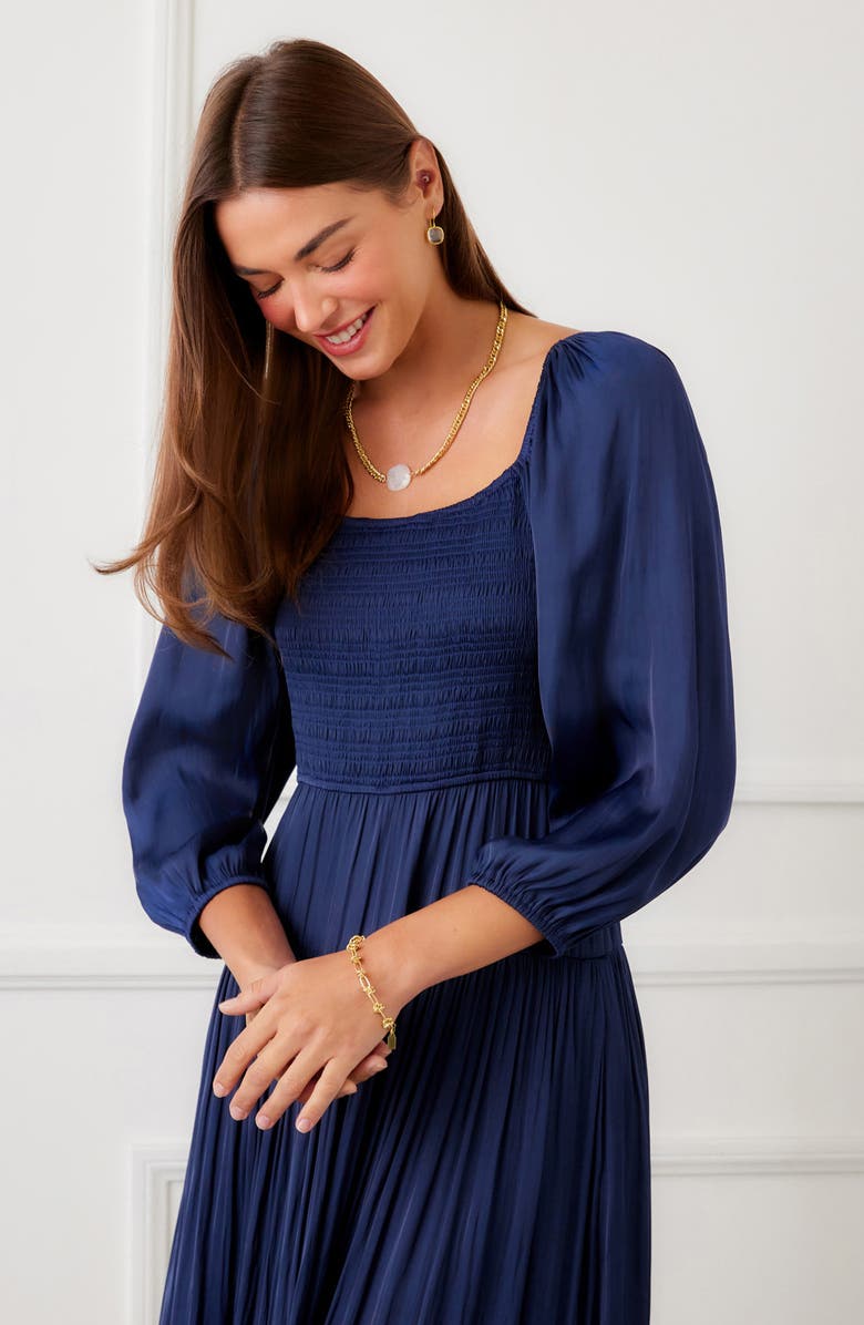 Karen Kane Smocked Balloon Sleeve Maxi Dress, Alternate, color, Navy