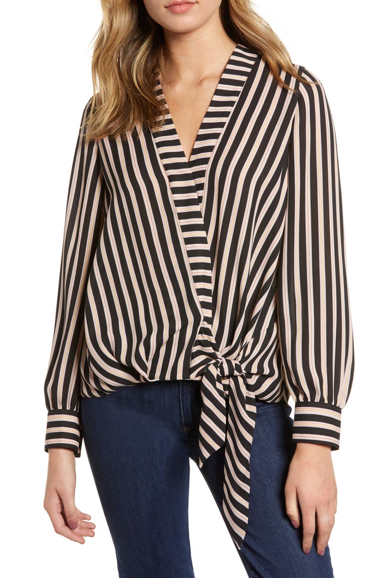 Tie Front Top, Main, color, BLACK ROCK DELICATE STRIPE