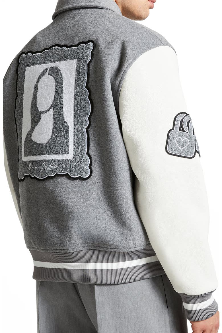Oscar Mona Lisa Wool Blend Varsity Jacket, Alternate, color, Grey