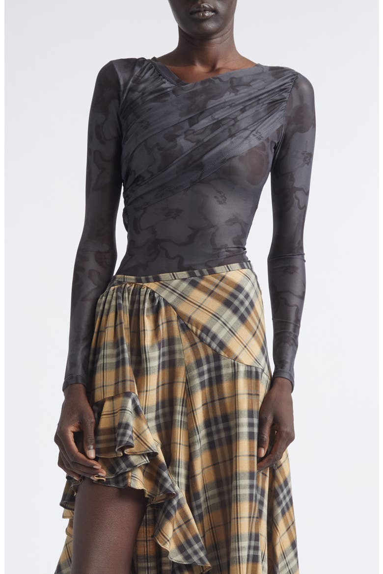 Cardio Wrapped Floral Scribble Mesh Top, Main, color, BLACK FLORAL SCRIBBLE