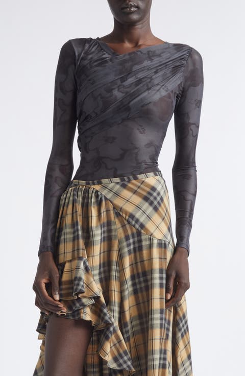Cardio Wrapped Floral Scribble Mesh Top