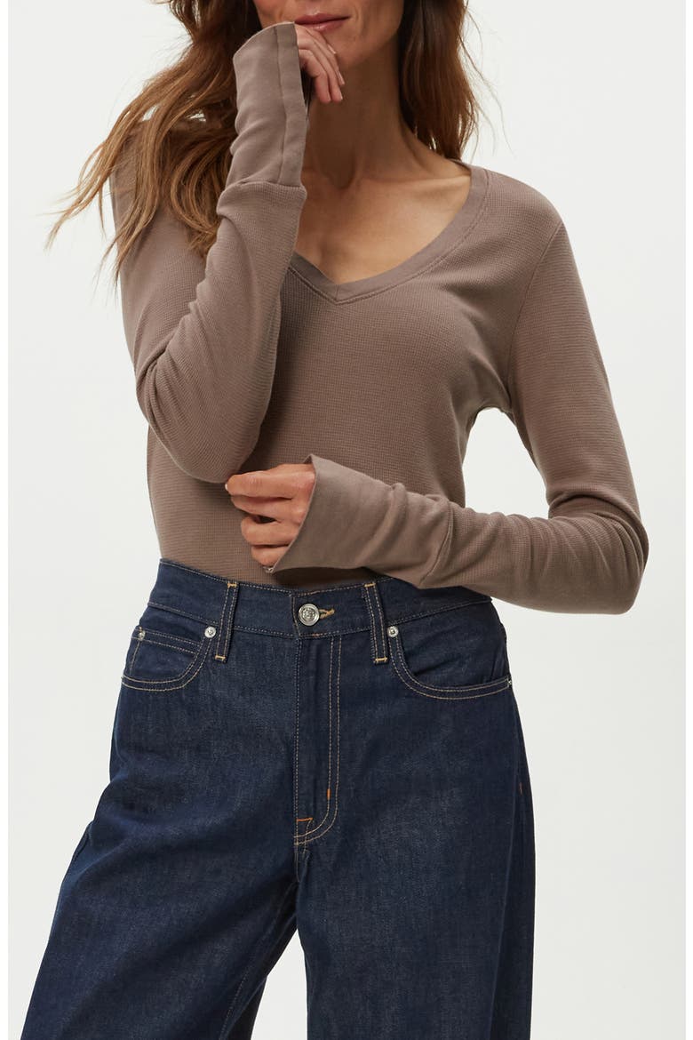 Dinah Cotton & Modal Waffle Knit Top, Alternate, color, COBBLESTONE W/ NUDE TAPE