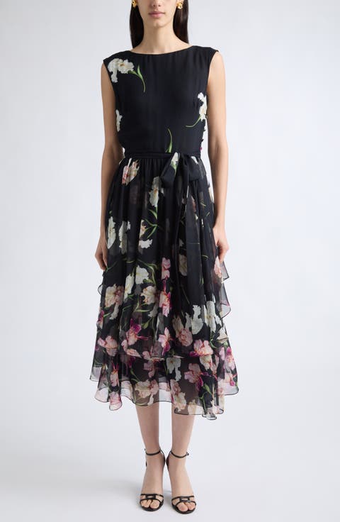 Iris Dégradé Silk Midi Dress