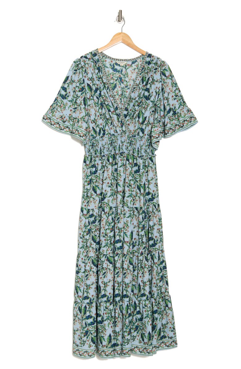 MAX STUDIO Short Sleeve V-Neck Maxi Dress, Alternate, color, Blue/ Red Daisy Bunch