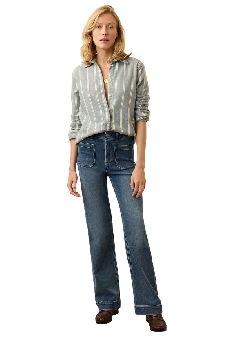 Nazaré Relaxed Flannel Button-Up Shirt, Alternate, color, BLUE COVE STRIPE