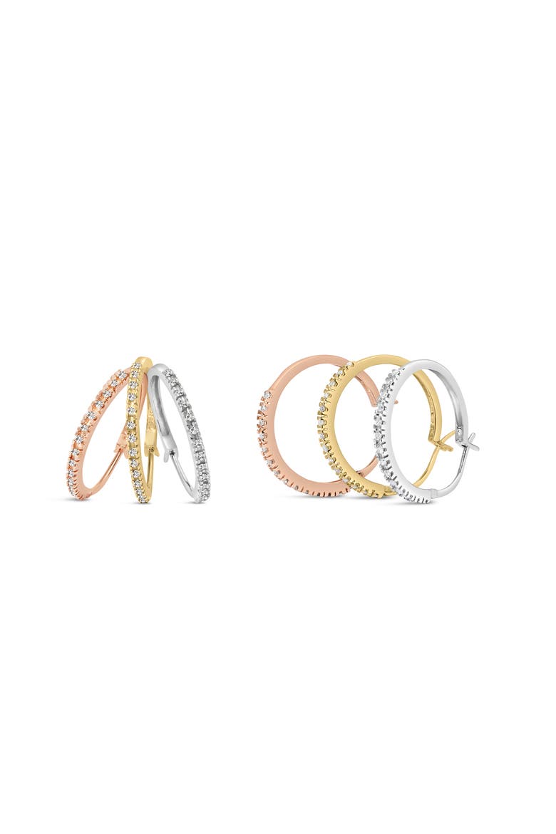 14K Tri-Toned Gold 1/3 Cttw Diamond Triple Hoop Earrings (I-J Color, I2-I3 Clarity) - 22 MM, Main, color, Yellow Gold