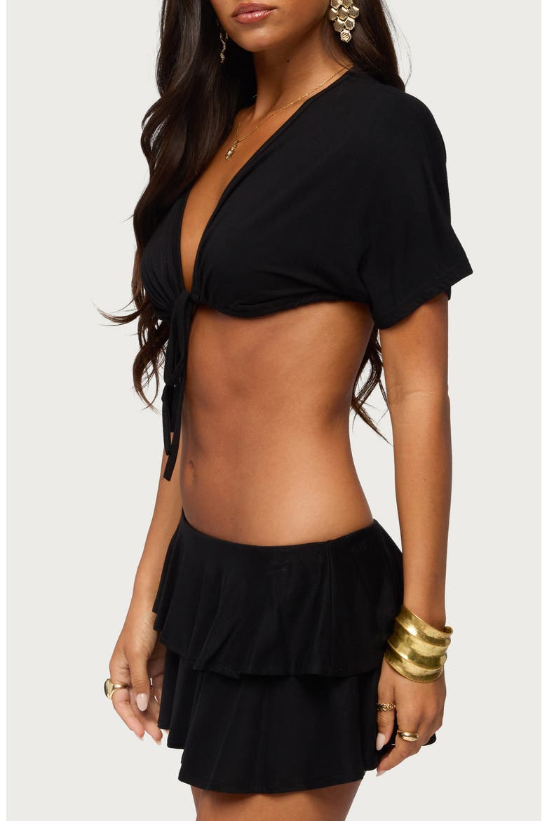 Micky Tie V-Neck Crop Top, Alternate, color, BLACK