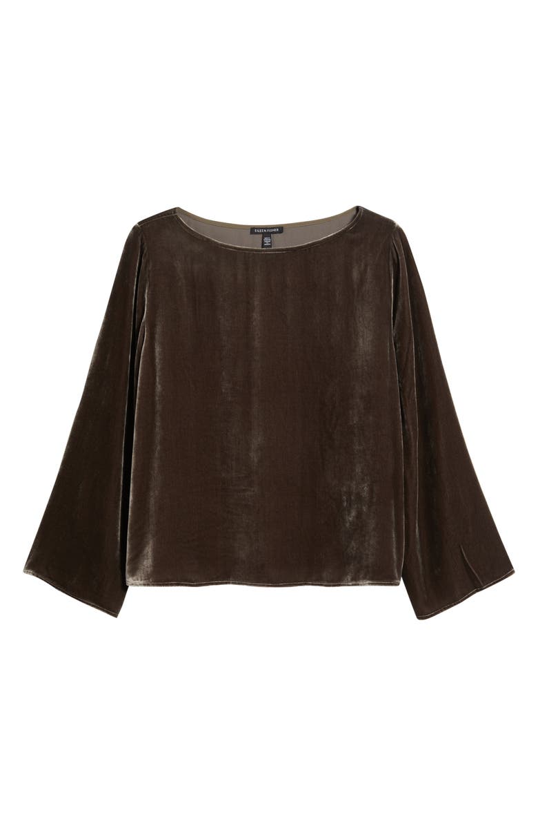 Eileen Fisher Ballet Neck Flare Sleeve Velvet Top, Alternate, color, Rye