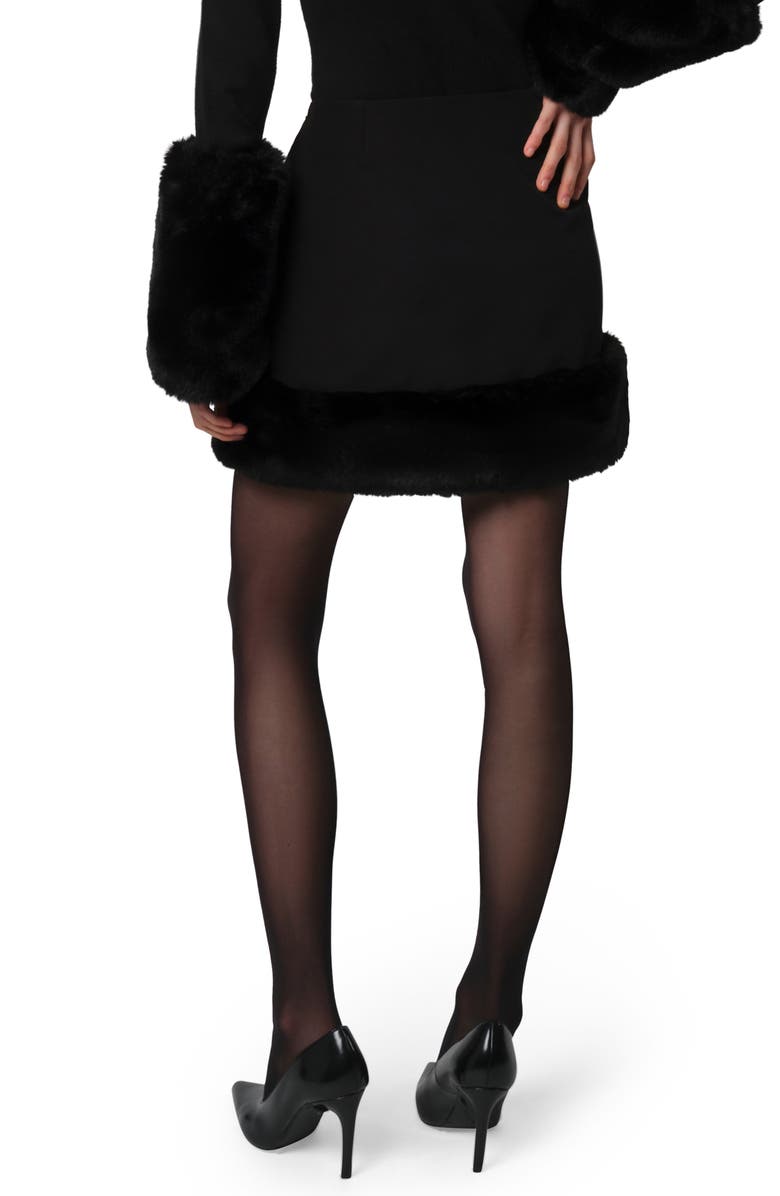 Apparis Meadow Stretch Crepe Miniskirt with Faux Fur Trim, Alternate, color, Noir / Noir