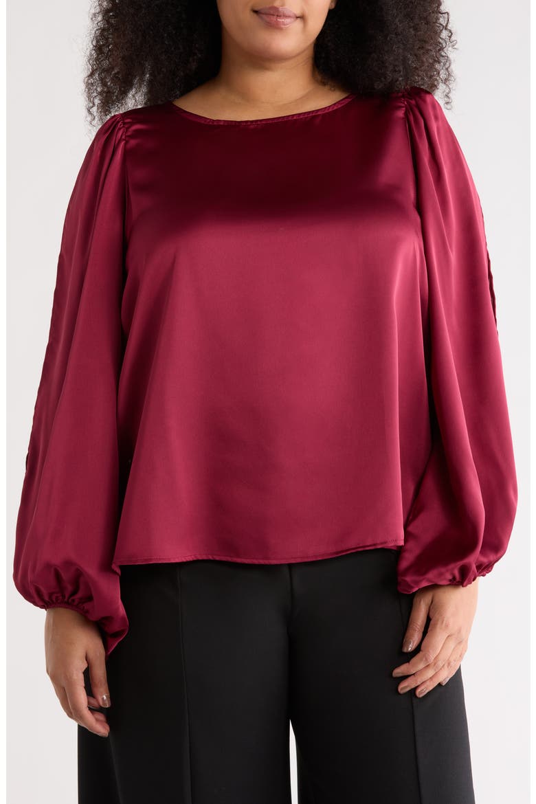 Cutout Long Sleeve Satin Top, Main, color, BURGUNDY