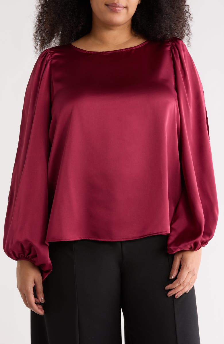 Renee C Cutout Long Sleeve Satin Top, Main, color, Burgundy