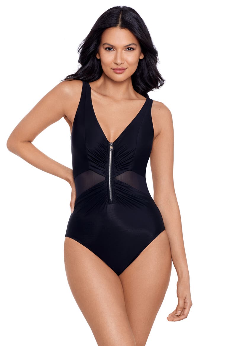 Network News Vive Underwire One-Piece Swimsuit, Alternate, color, BLACK