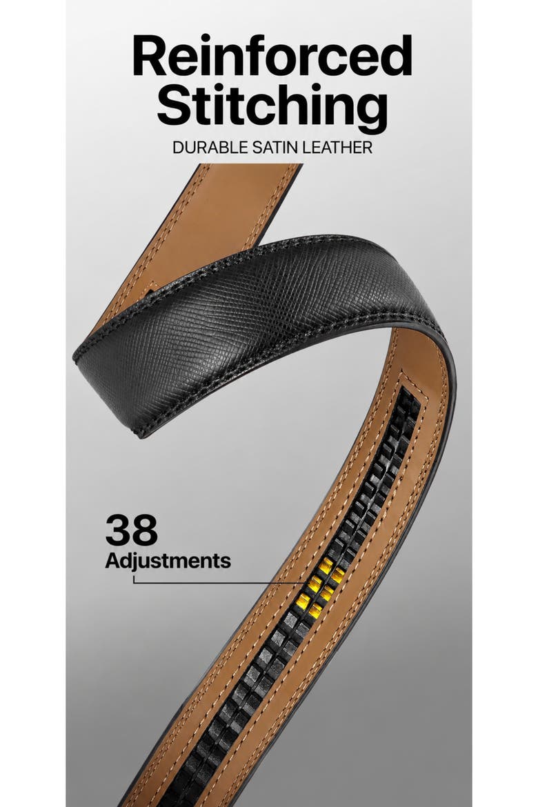 Classic Adjustable Ratchet Leather Dress Belt, Alternate, color, Burnt Umber/Diagonal Stripe