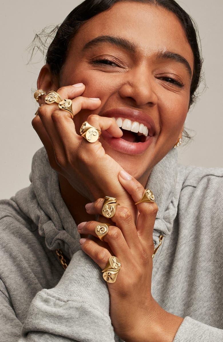 Adina Reyter Pavé Diamond Initial Signet Ring, Alternate, color, 14K Yellow Gold-A