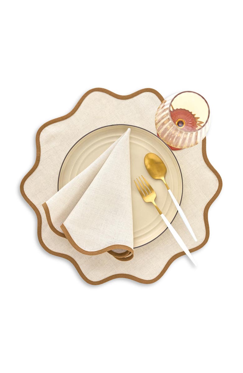 Solino Home Linen Dinner Napkins - Giselle Scallop Edge, 20" x 20" Inch, Alternate, color, Brown Sugar And Natural