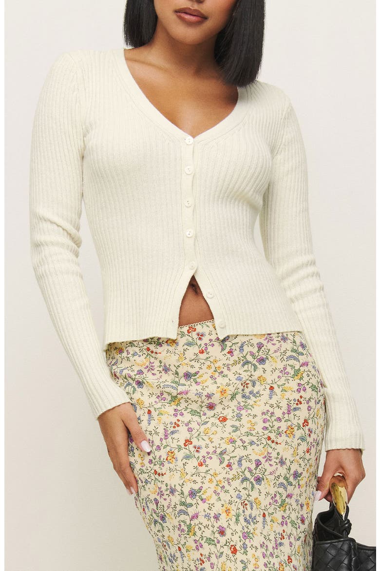 Fia Rib Cotton & Cashmere Cardigan, Main, color, FIOR DI LATTE