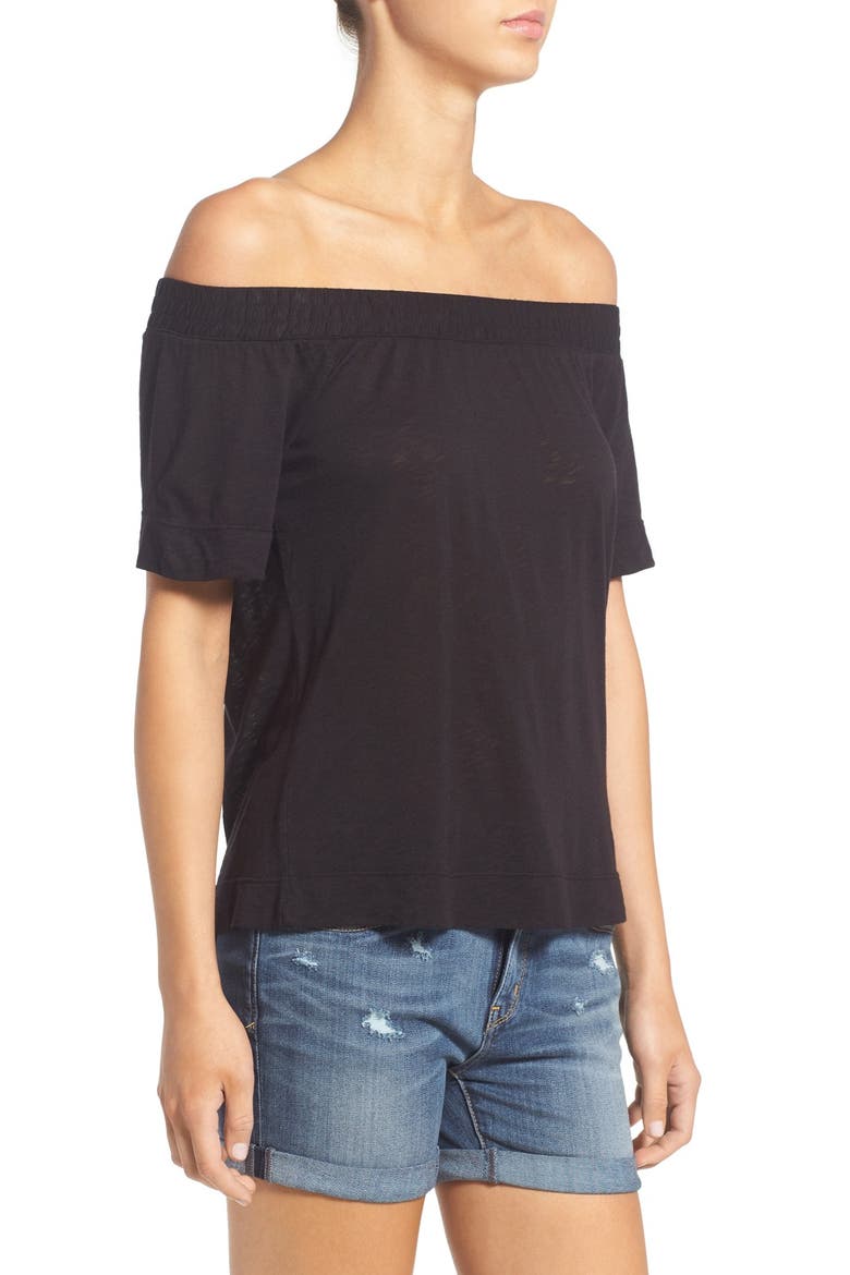Slub Knit Off the Shoulder Top, Alternate, color, BLACK