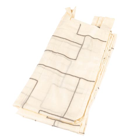Modern Cotton Curtain Panel with Geometric Embroidery, Ivory and Black