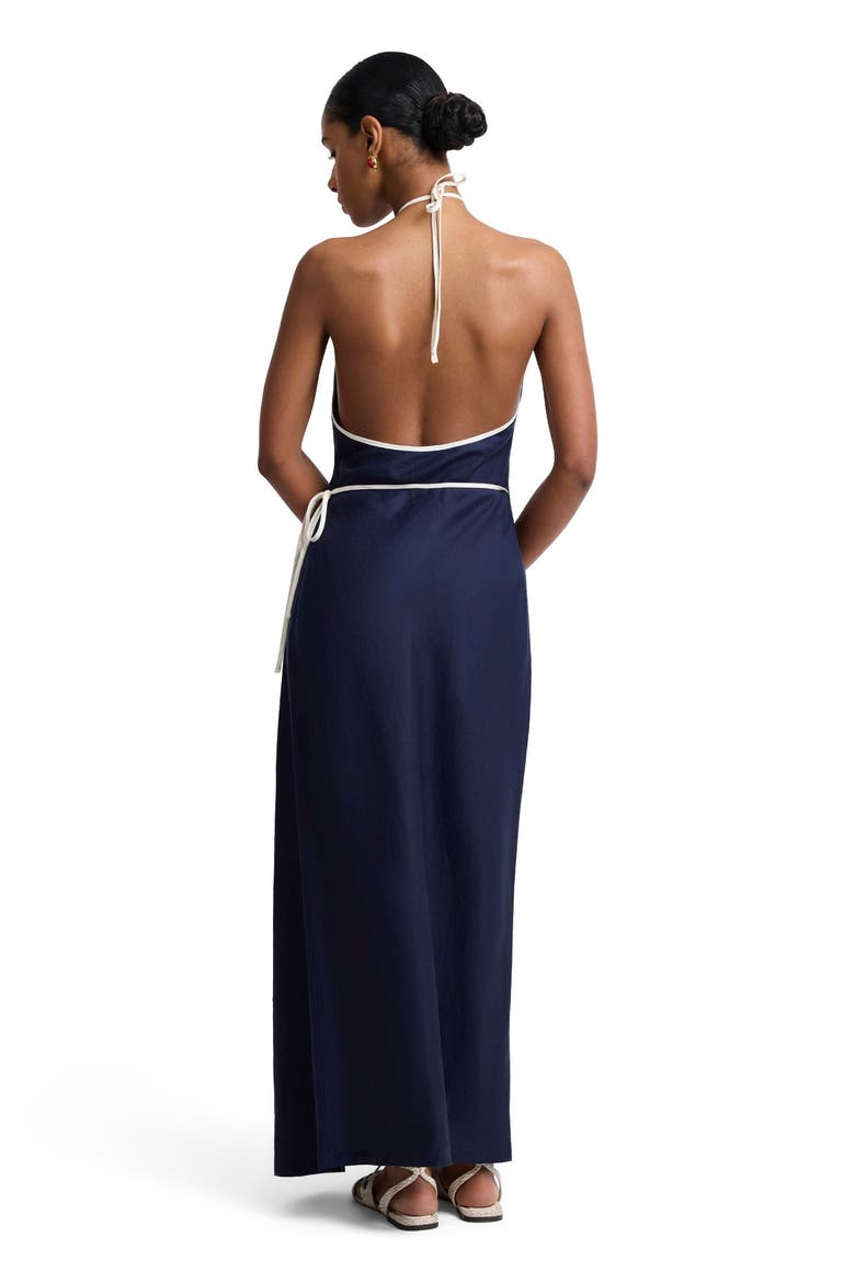 Halter Wrap Dress, Alternate, color, Noir Navy/Egret