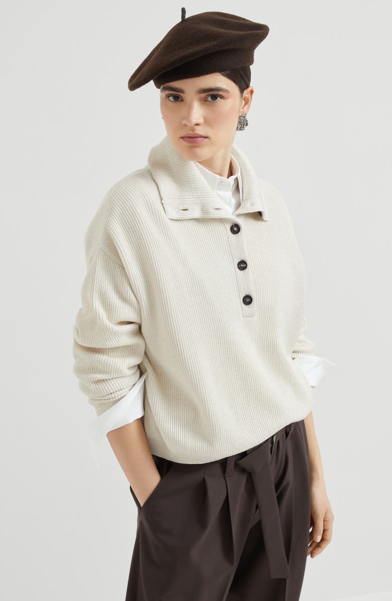 Brunello Cucinelli Vanisé knit polo shirt, Alternate, color, Cool Beige