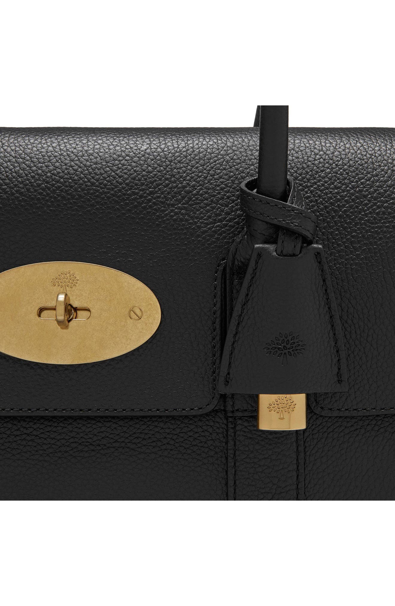 Mulberry Bayswater Grained Leather Satchel, Alternate, color, Black/ Brass