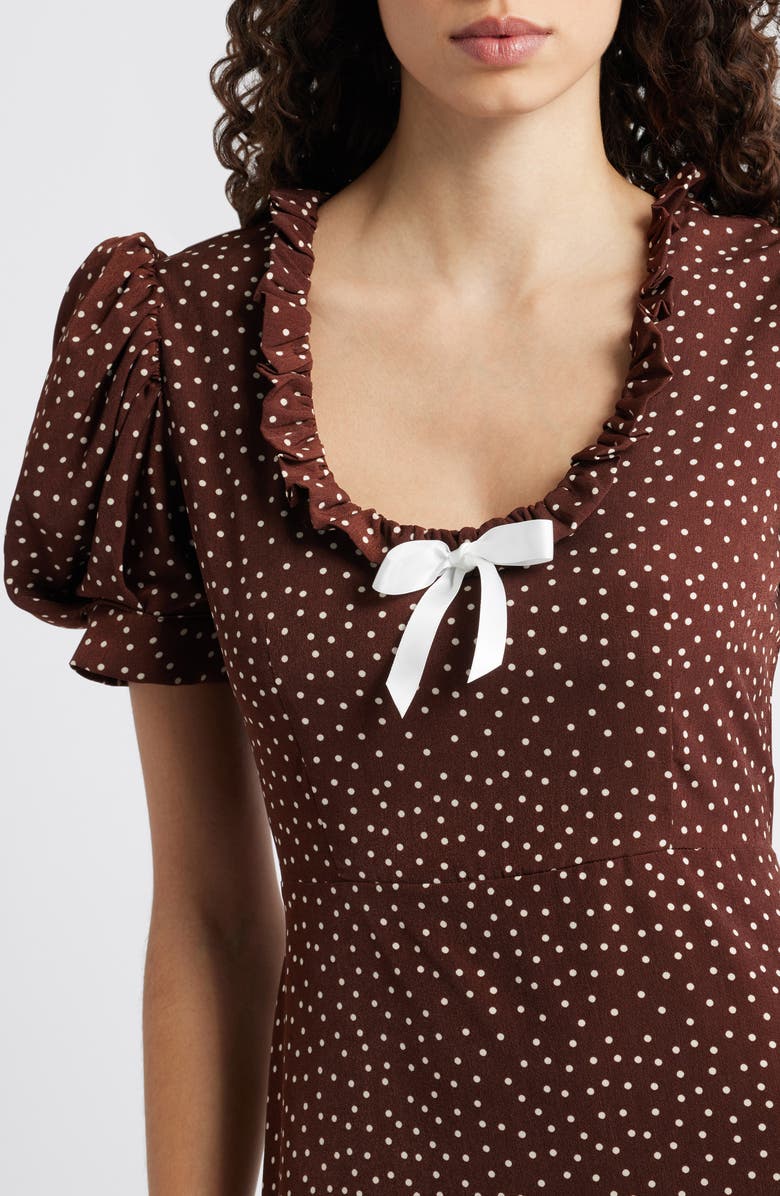 Sister Jane Knick Knack Ruffle Puff Sleeve Maxi Dress, Alternate, color, Brown