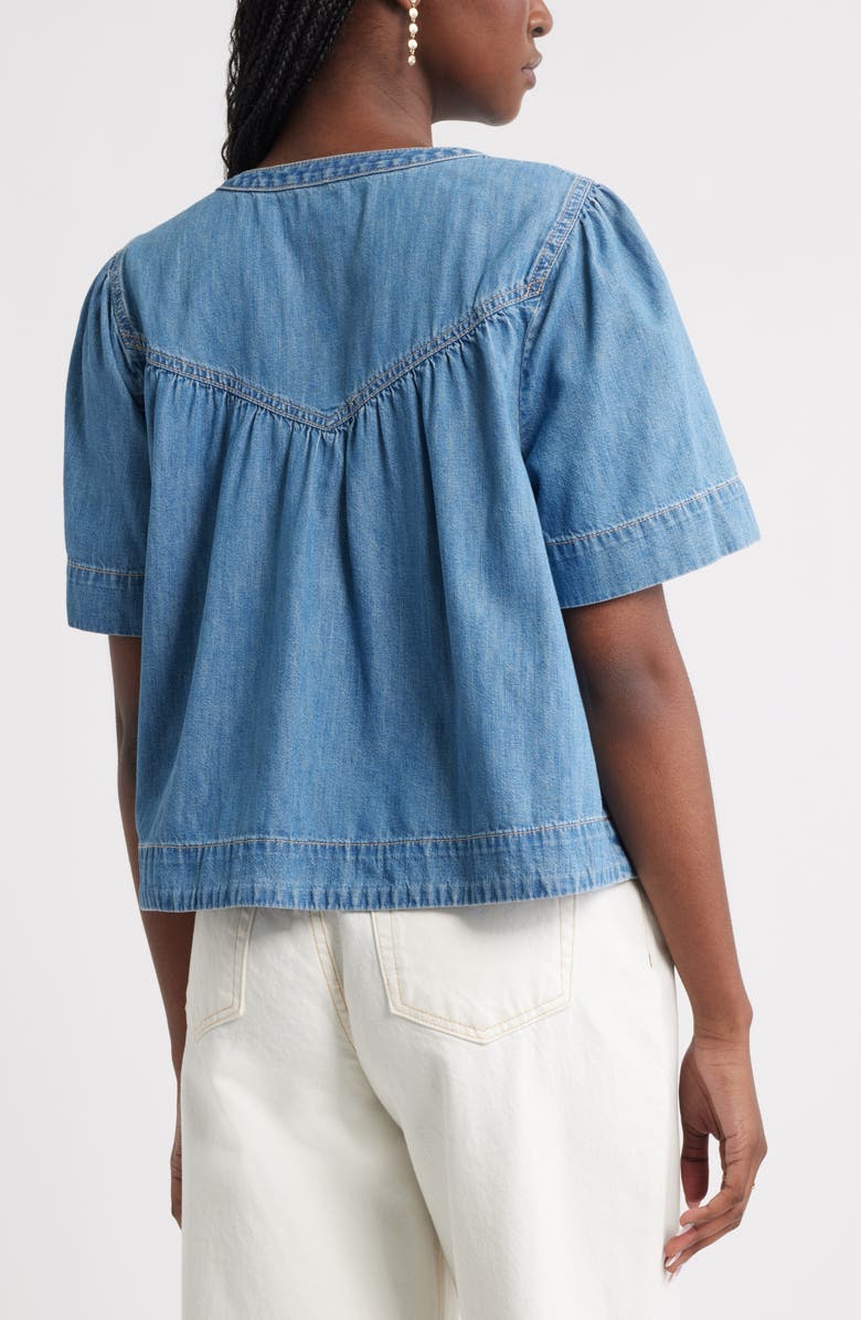 Treasure & Bond Shirred Short Sleeve Chambray Top, Alternate, color, 