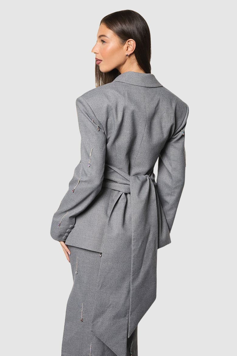 Muse Check Tie Embellished Blazer, Alternate, color, Grey
