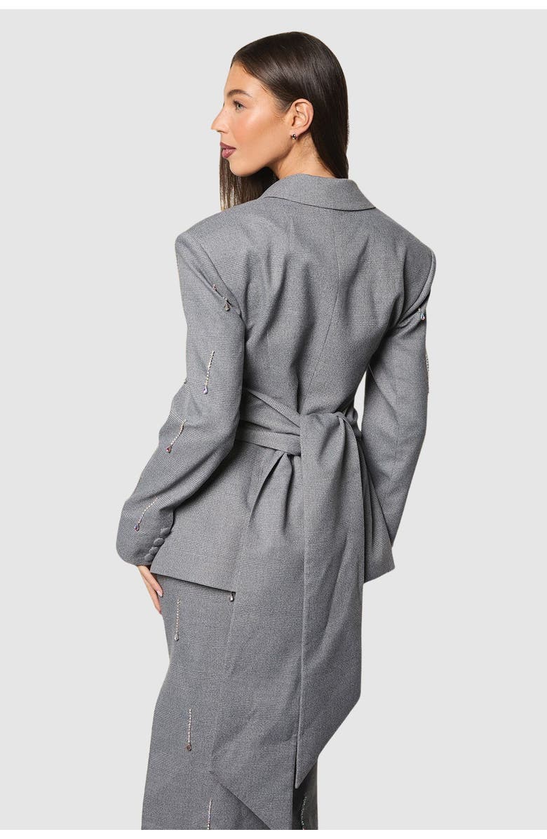 Coast Muse Check Tie Embellished Blazer, Alternate, color, Grey