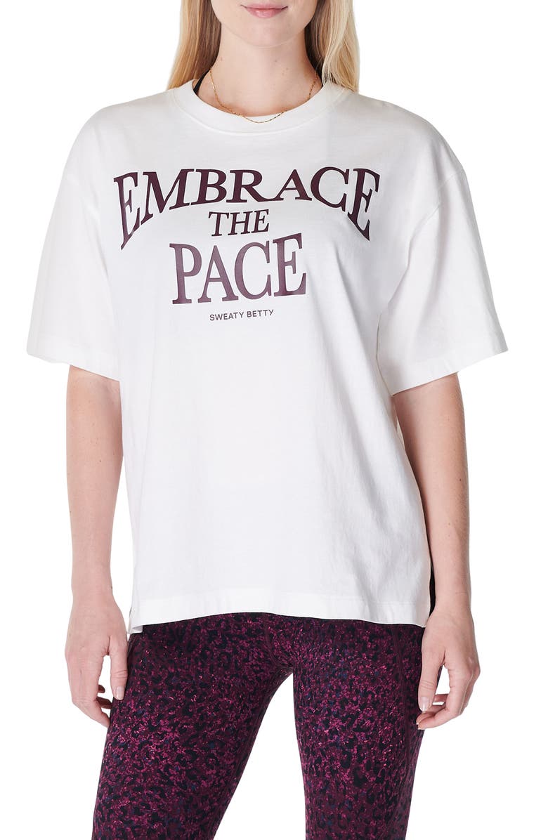 Sweaty Betty Embrace the Pace Organic Cotton Graphic T-Shirt, Main, color, 