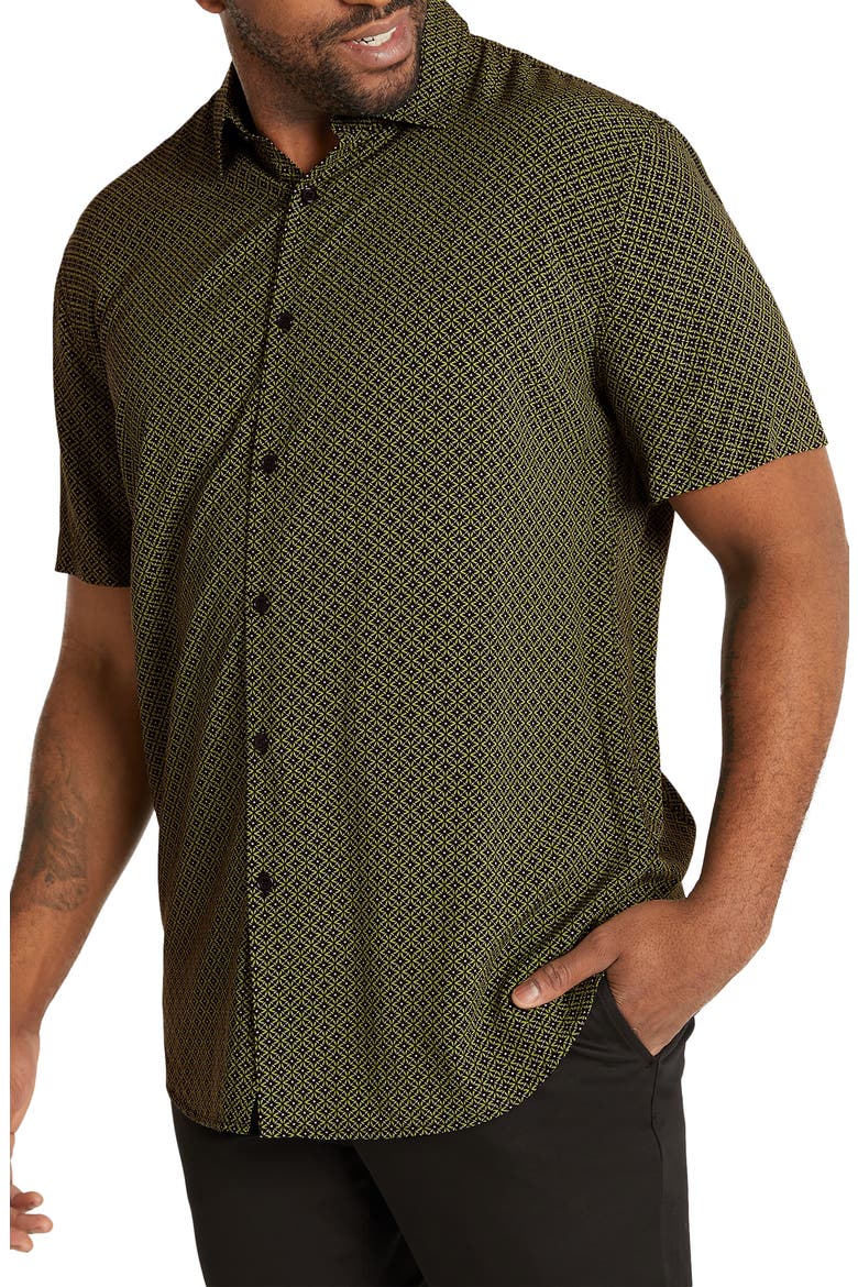 Flynn Geo Print Short Sleeve Button-Up Shirt, Alternate, color, GREEN