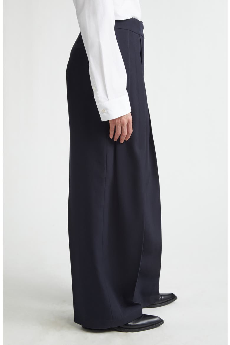 Irregular Pleated Wool Gabardine Trousers, Alternate, color, NAVY