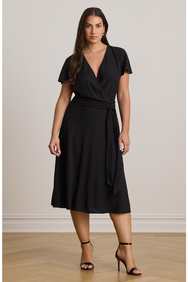 Surplice Neck Georgette Shirtdress, Alternate, color, BLACK