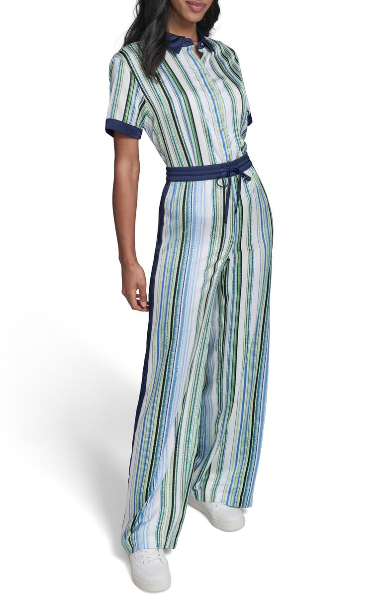 KARL LAGERFELD PARIS Stripe Wide Leg Pants, Alternate, color, Soft White/ Sky Blue Multi