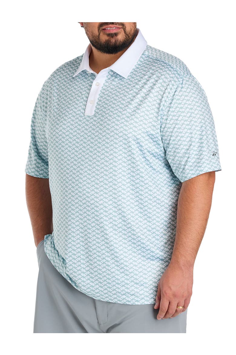Big & Tall Contrast-Placket Diamond Printed Polo Shirt, Main, color, TRANQUIL TEAL