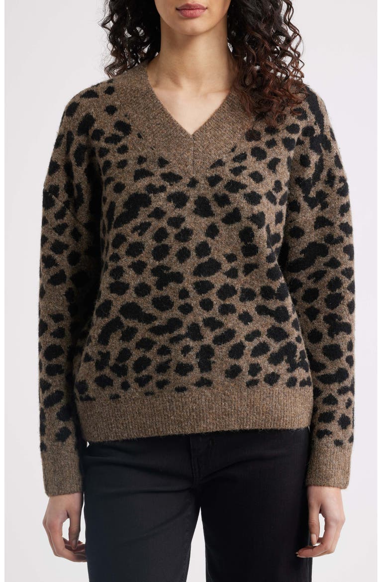 Rae V-Neck Sweater, Main, color, HAZELNUT SPOTTED