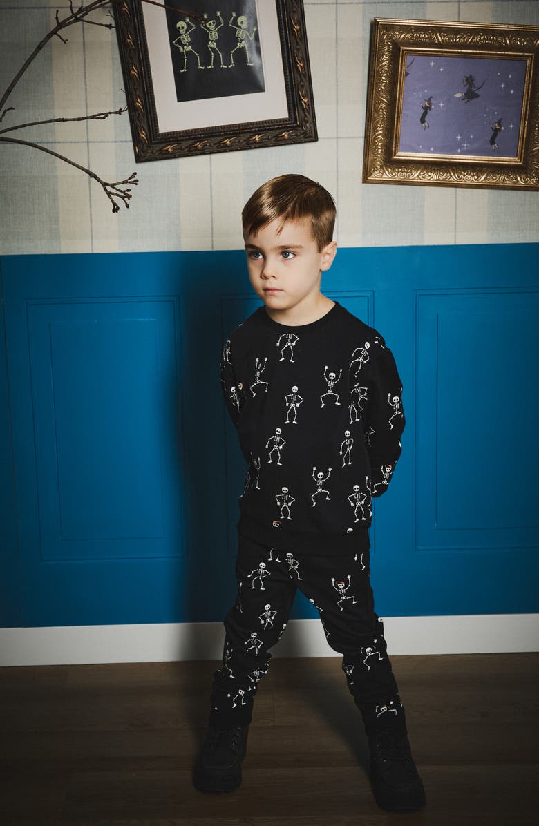 MILES THE LABEL Kids' Skeleton Glow in the Dark Cotton Joggers, Alternate, color, 