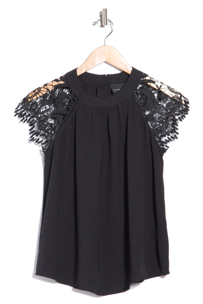 Crochet Cap Sleeve Top, Alternate, color, BLACK