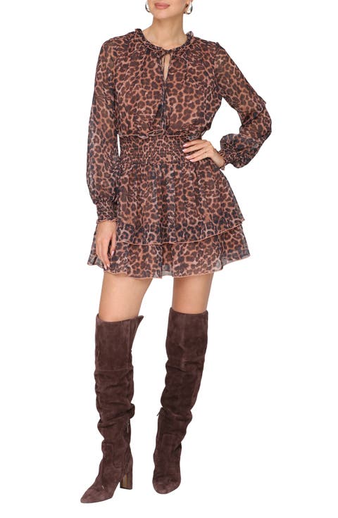 Print Ruffle Long Sleeve Minidress
