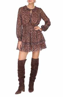 Print Ruffle Long Sleeve Minidress
