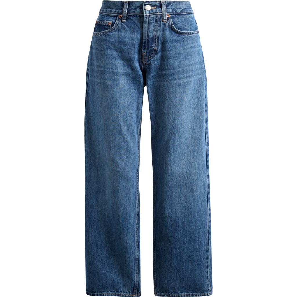 Topshop Low Rise Straight Leg Jeans In Blue