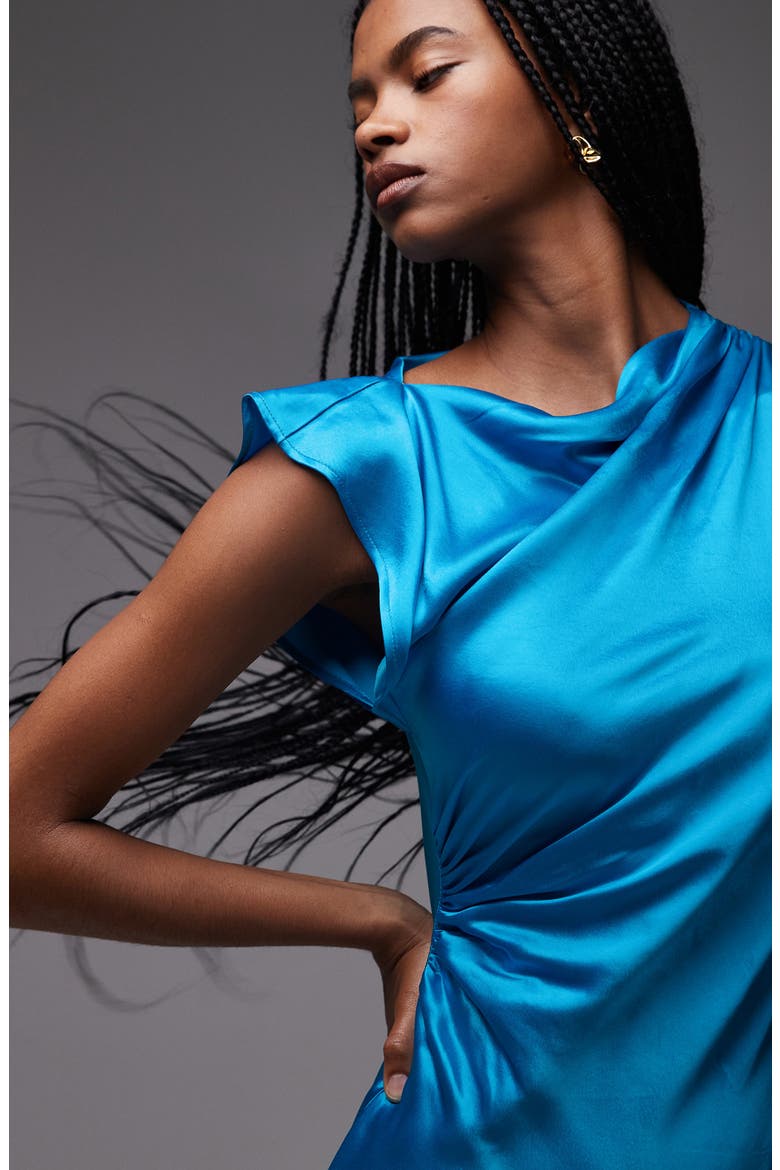 Asymmetric Satin Minidress, Alternate, color, BLUE