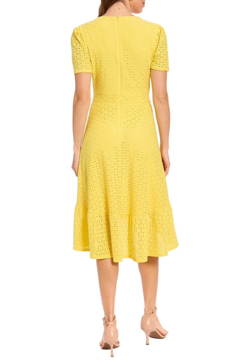 London Times Jersey Eyelet Faux Wrap Dress, Alternate, color, Snapdragon