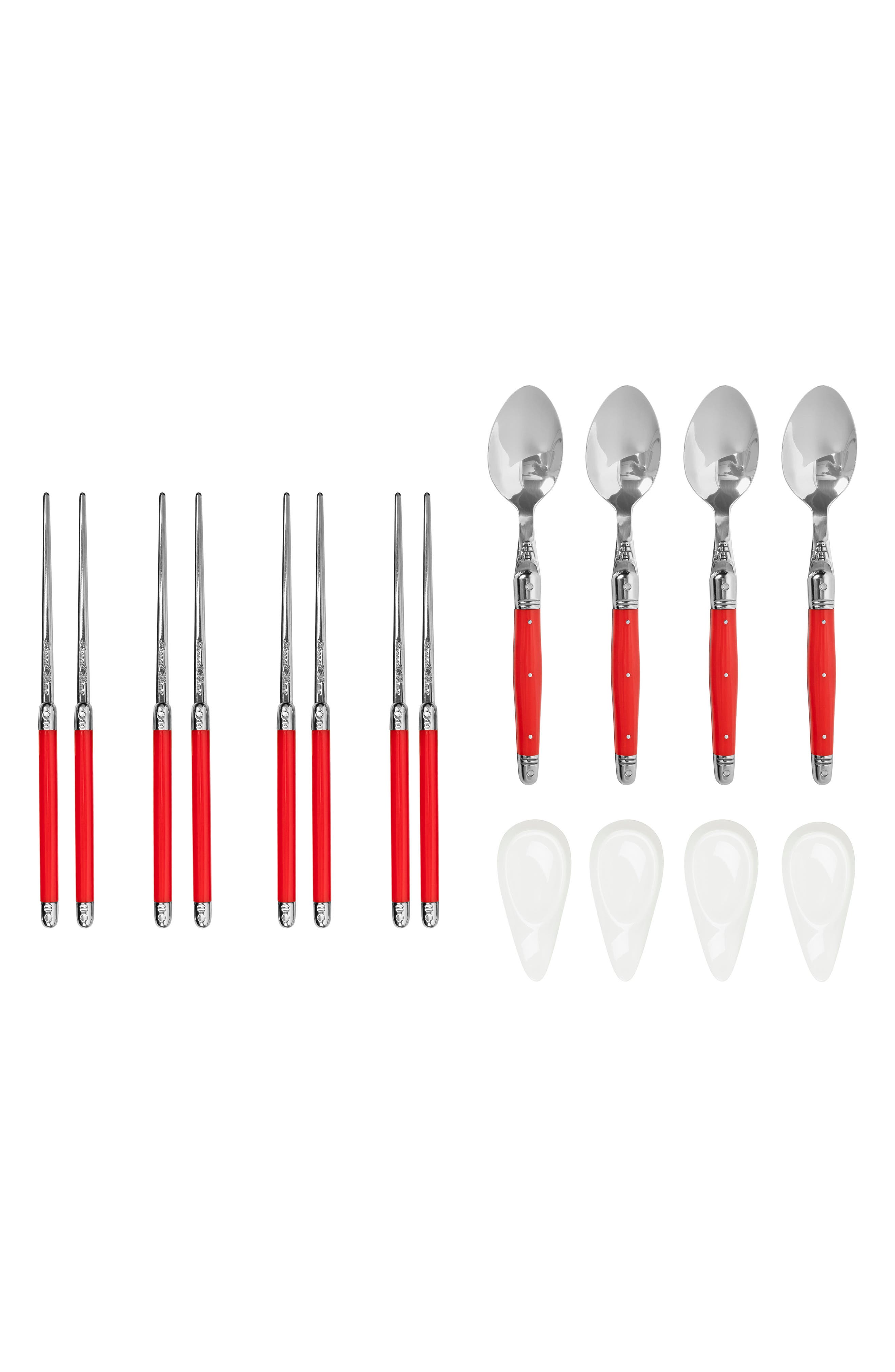 FRENCH HOME 12-Piece Laguiole Spoons, Chopsticks & Ceramic Rest Set