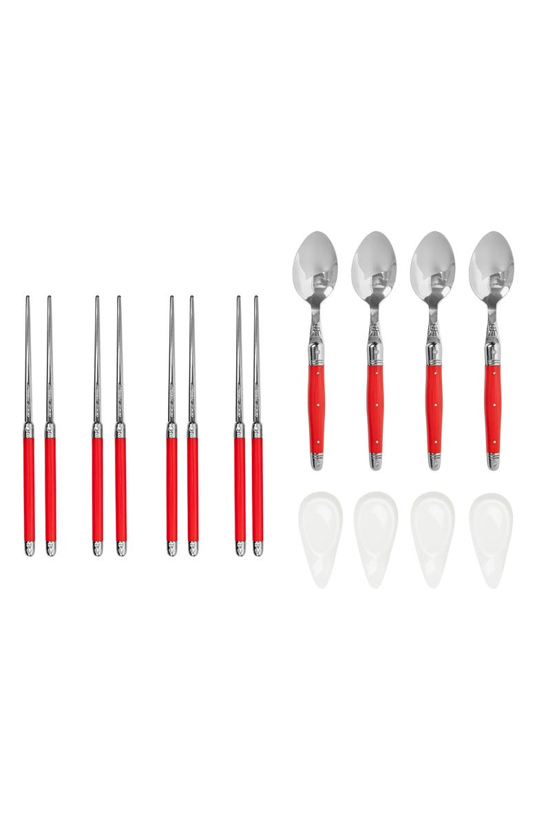 FRENCH HOME 12-Piece Laguiole Spoons, Chopsticks & Ceramic Rest Set, Main, color, Red