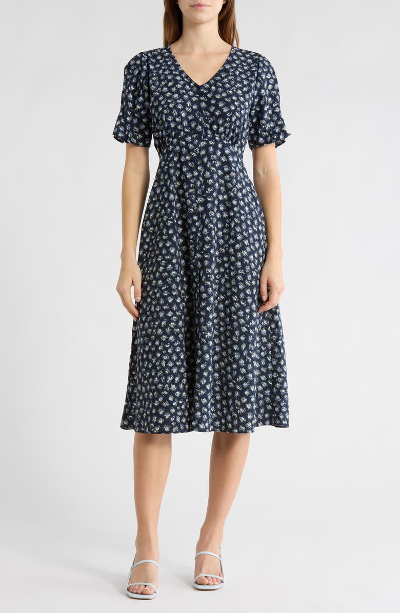 Melrose and Market Short Sleeve Button Front Dress, Main, color, Navy- Blue Elise Floral
