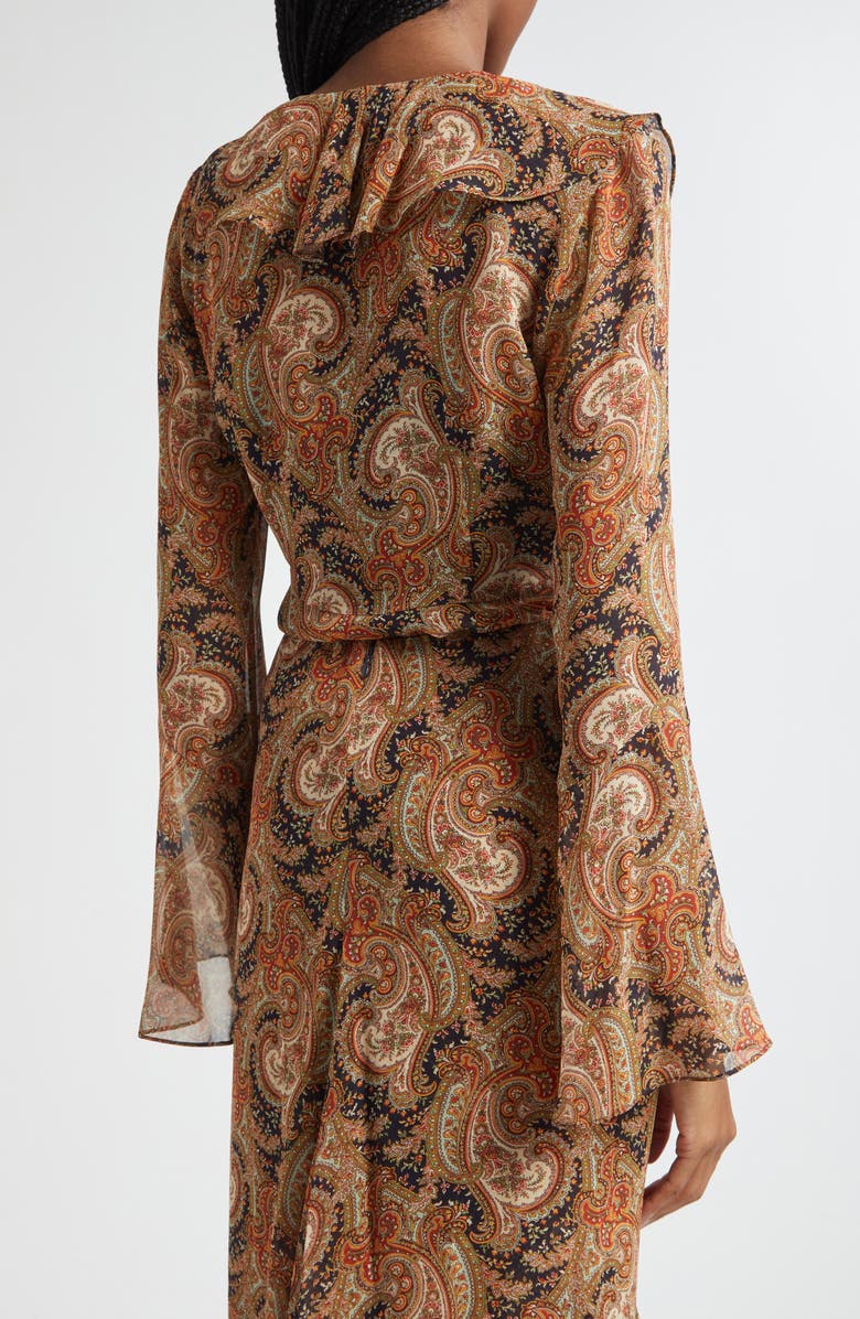 Veronica Beard Kyrie Ruffle Bell Sleeve Silk Button-Up Shirt, Alternate, color, Navy Multi