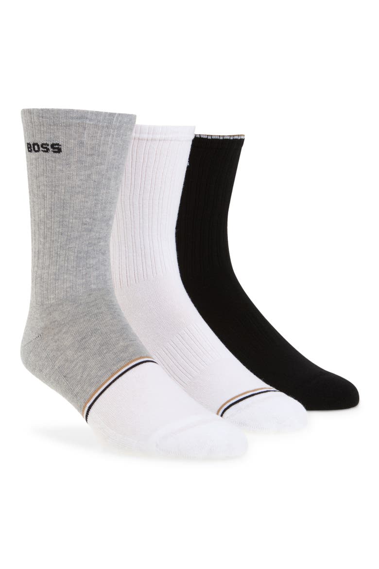 3-Pack Ribbed Crew Socks, Main, color, BLACK/ WHITE/ GREY