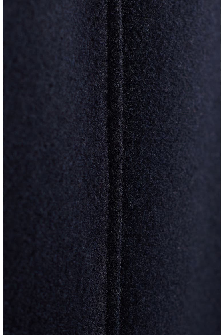 Leather Trim Wool Blend Tweed Peacoat, Alternate, color, BLACK